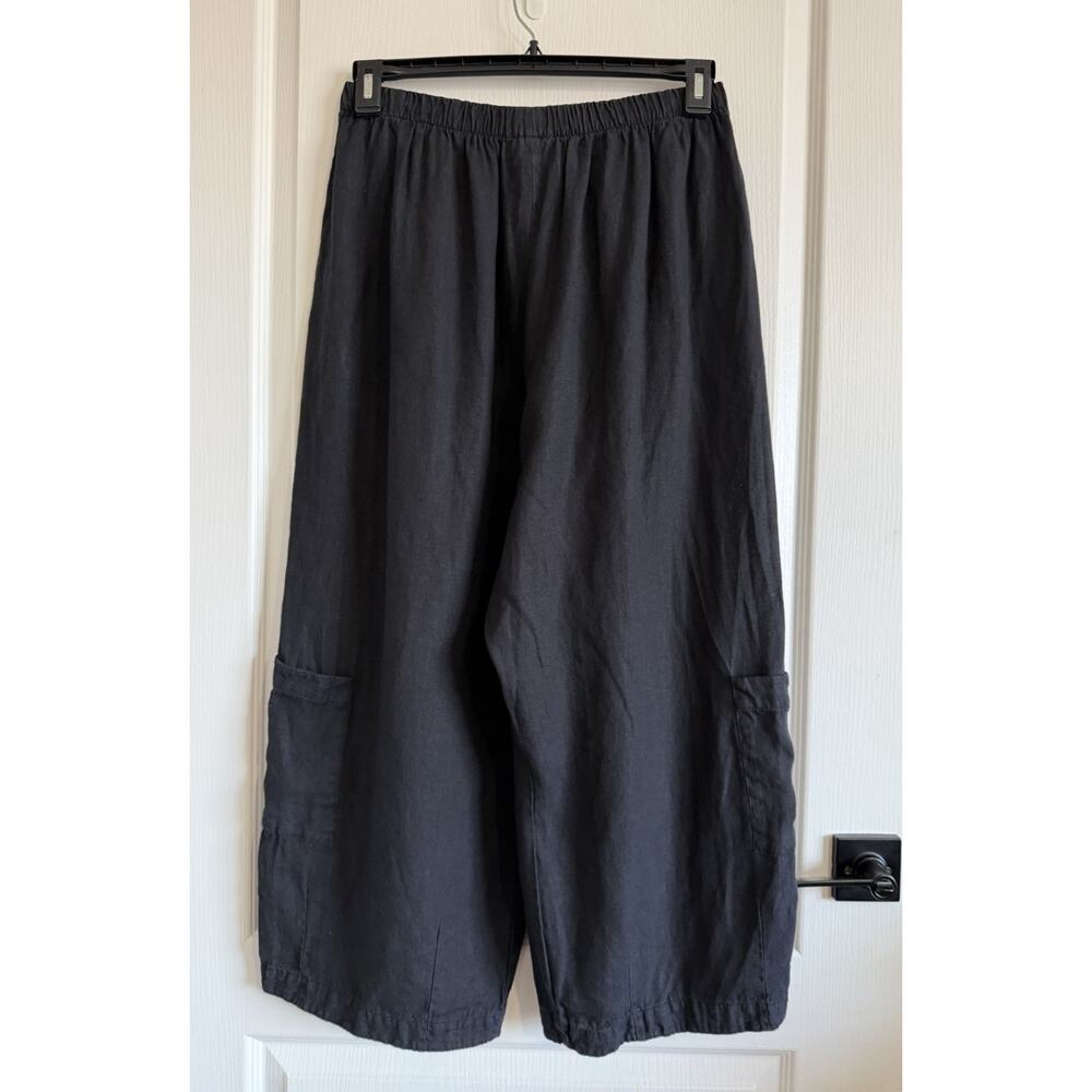 Bryn Walker 100% Linen Pants Women’s M Black Wide Leg Lagenlook Pull On Cropped - Picture 5 of 15
